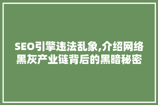 SEO引擎违法乱象,介绍网络黑灰产业链背后的黑暗秘密 网站开发