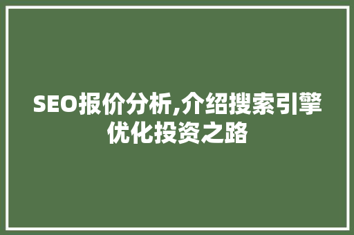 SEO报价分析,介绍搜索引擎优化投资之路 小程序开发