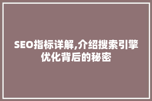 SEO指标详解,介绍搜索引擎优化背后的秘密