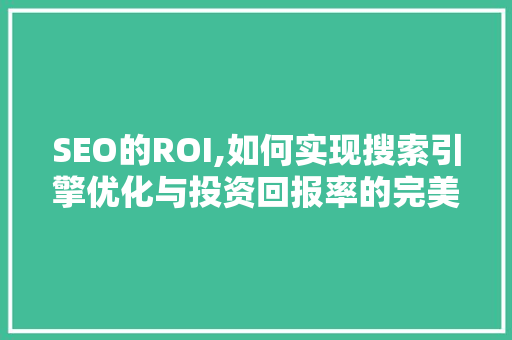 SEO的ROI,如何实现搜索引擎优化与投资回报率的完美结合
