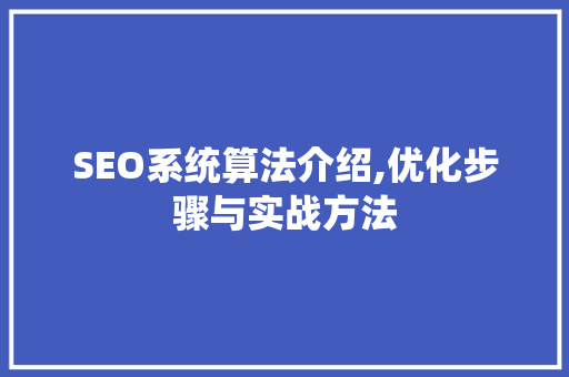 SEO系统算法介绍,优化步骤与实战方法