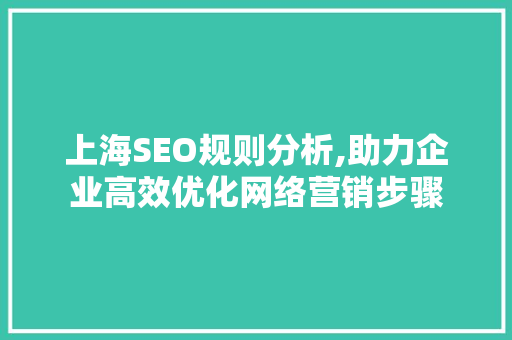 上海SEO规则分析,助力企业高效优化网络营销步骤