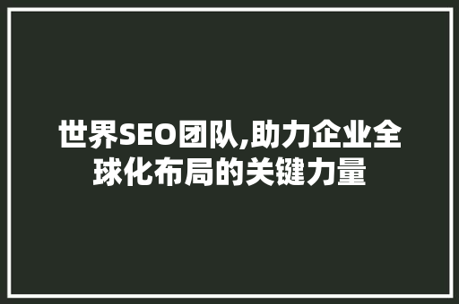 世界SEO团队,助力企业全球化布局的关键力量
