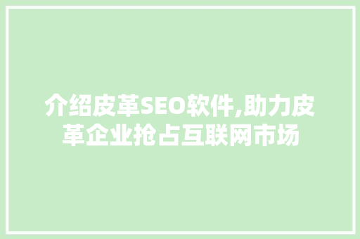 介绍皮革SEO软件,助力皮革企业抢占互联网市场
