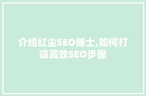 介绍红尘SEO博士,如何打造高效SEO步骤