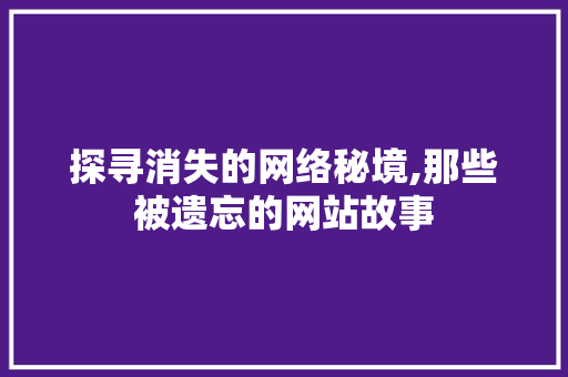 探寻消失的网络秘境,那些被遗忘的网站故事 探寻消失的网络秘境,那些被遗忘的网站故事 头条优化