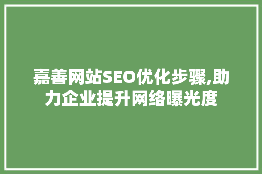 嘉善网站SEO优化步骤,助力企业提升网络曝光度