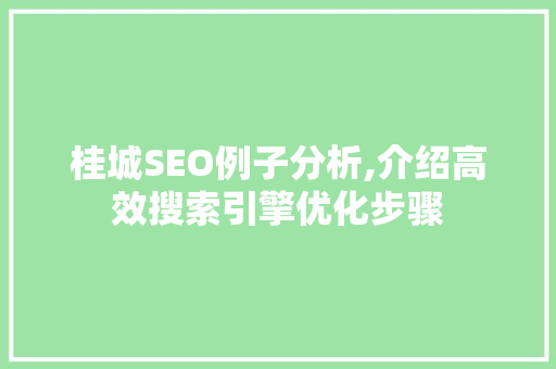 桂城SEO例子分析,介绍高效搜索引擎优化步骤