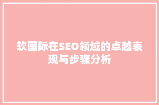 软国际在SEO领域的卓越表现与步骤分析