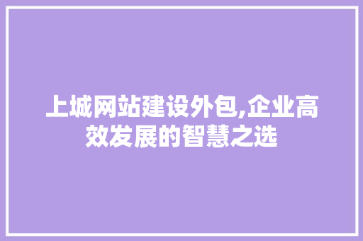 上城网站建设外包,企业高效发展的智慧之选