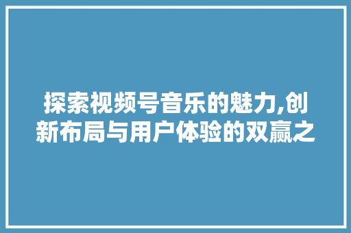 探索视频号音乐的魅力,创新布局与用户体验的双赢之路