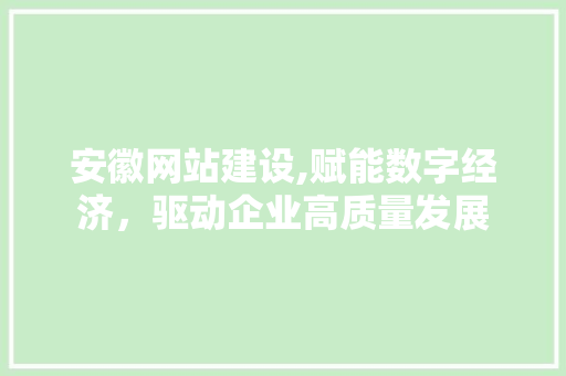 安徽网站建设,赋能数字经济，驱动企业高质量发展