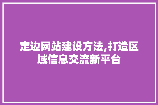 定边网站建设方法,打造区域信息交流新平台