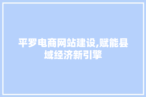 平罗电商网站建设,赋能县域经济新引擎