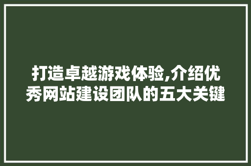 打造卓越游戏体验,介绍优秀网站建设团队的五大关键要素