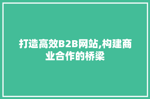 打造高效B2B网站,构建商业合作的桥梁