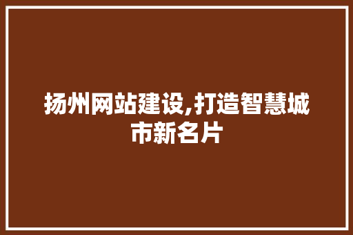 扬州网站建设,打造智慧城市新名片