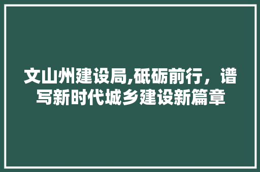 文山州建设局,砥砺前行，谱写新时代城乡建设新篇章
