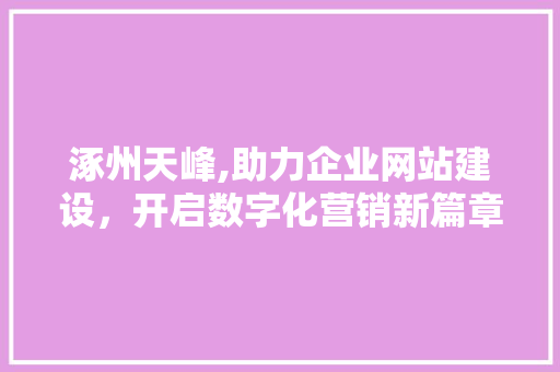 涿州天峰,助力企业网站建设，开启数字化营销新篇章