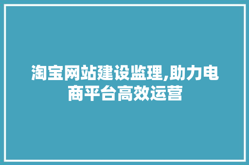 淘宝网站建设监理,助力电商平台高效运营 网站优化