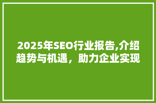 2025年SEO行业报告,介绍趋势与机遇，助力企业实现数字营销新突破