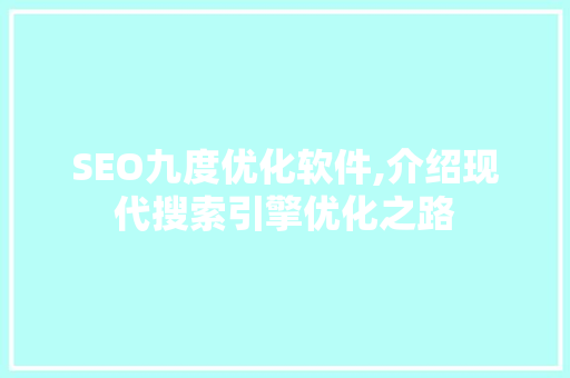SEO九度优化软件,介绍现代搜索引擎优化之路