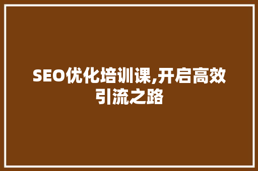 SEO优化培训课,开启高效引流之路