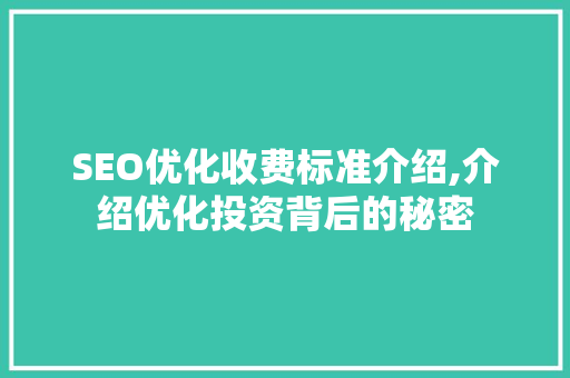 SEO优化收费标准介绍,介绍优化投资背后的秘密 网站优化