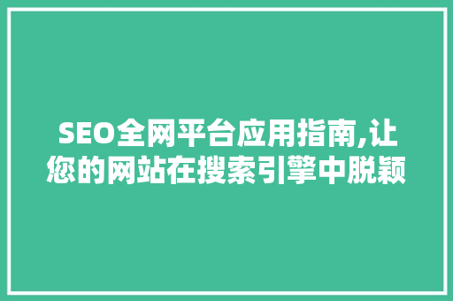 SEO全网平台应用指南,让您的网站在搜索引擎中脱颖而出 英文谷歌算法
