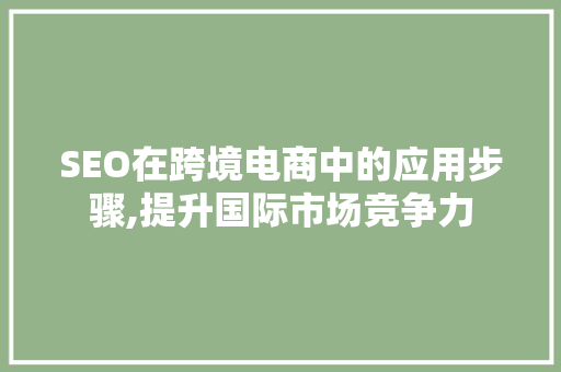 SEO在跨境电商中的应用步骤,提升国际市场竞争力 小程序开发
