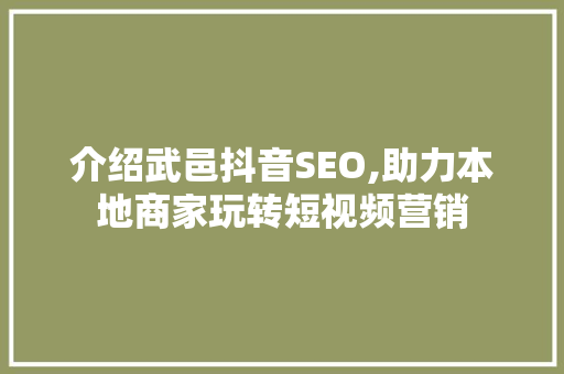介绍武邑抖音SEO,助力本地商家玩转短视频营销 AI技术学习
