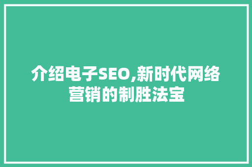 介绍电子SEO,新时代网络营销的制胜法宝
