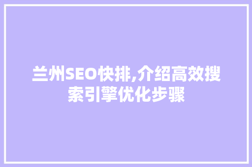 兰州SEO快排,介绍高效搜索引擎优化步骤 网站开发