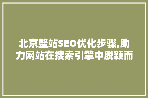 北京整站SEO优化步骤,助力网站在搜索引擎中脱颖而出