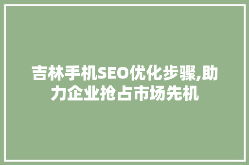 吉林手机SEO优化步骤,助力企业抢占市场先机