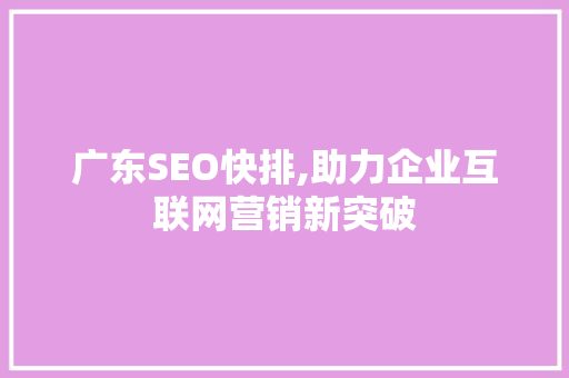 广东SEO快排,助力企业互联网营销新突破