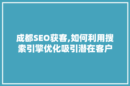 成都SEO获客,如何利用搜索引擎优化吸引潜在客户