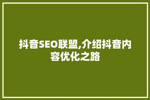 抖音SEO联盟,介绍抖音内容优化之路