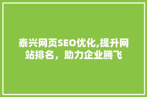 泰兴网页SEO优化,提升网站排名，助力企业腾飞