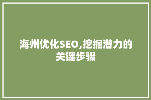 海州优化SEO,挖掘潜力的关键步骤