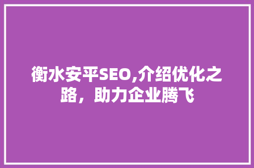 衡水安平SEO,介绍优化之路，助力企业腾飞