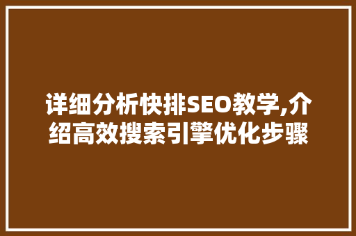 详细分析快排SEO教学,介绍高效搜索引擎优化步骤