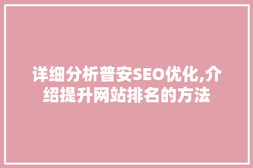 详细分析普安SEO优化,介绍提升网站排名的方法
