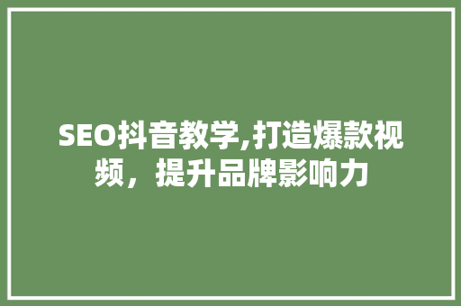 SEO抖音教学,打造爆款视频，提升品牌影响力