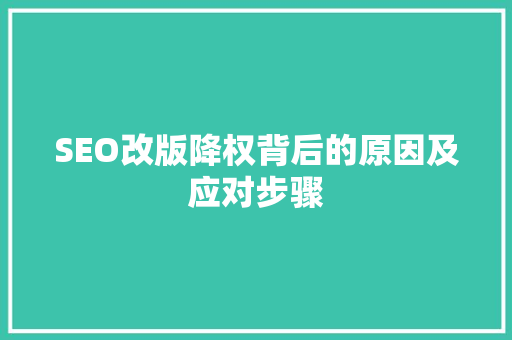 SEO改版降权背后的原因及应对步骤