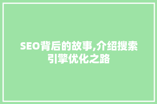 SEO背后的故事,介绍搜索引擎优化之路