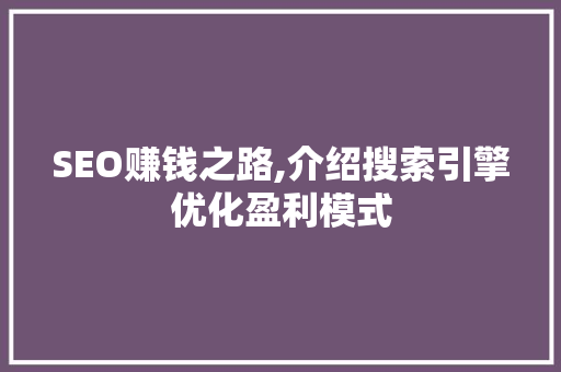 SEO赚钱之路,介绍搜索引擎优化盈利模式