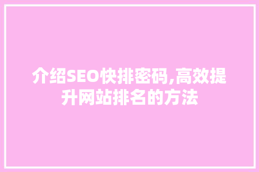 介绍SEO快排密码,高效提升网站排名的方法