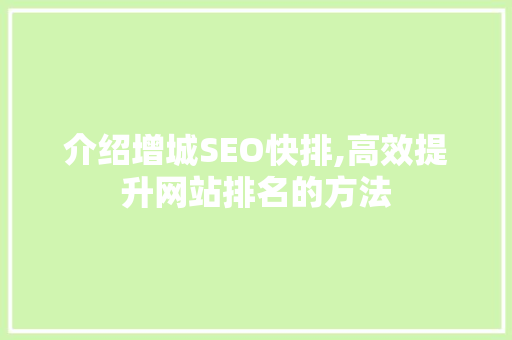 介绍增城SEO快排,高效提升网站排名的方法