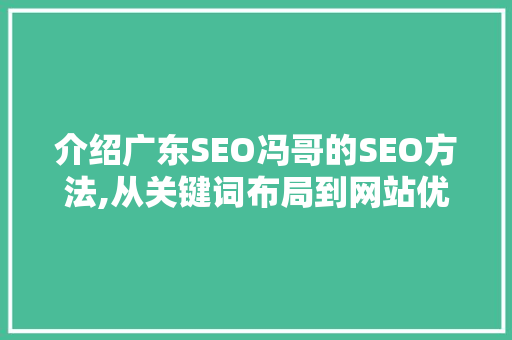 介绍广东SEO冯哥的SEO方法,从关键词布局到网站优化